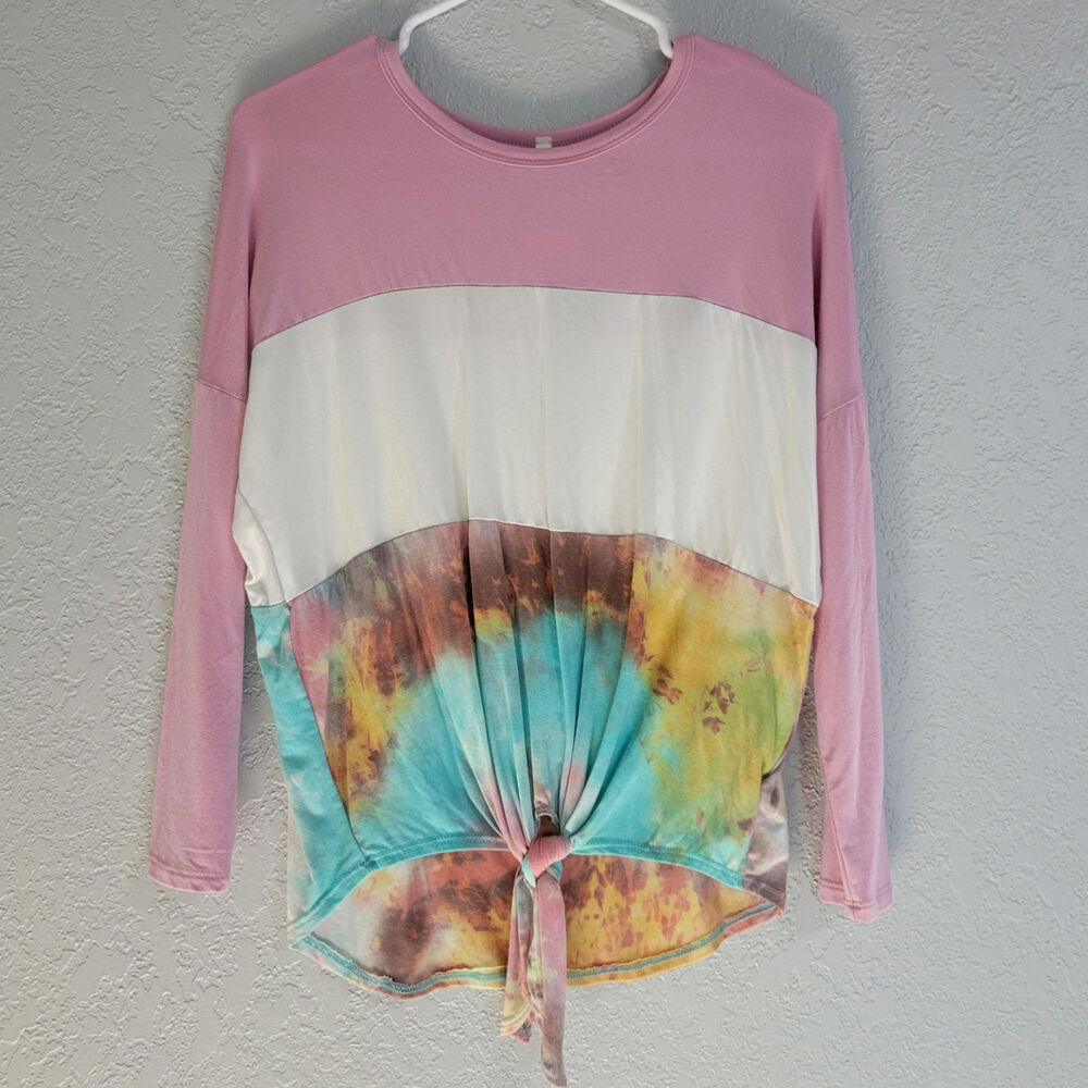 GTOG Kids Tiedye Color Block Top with Knotted Hem NWT Girls 12/14